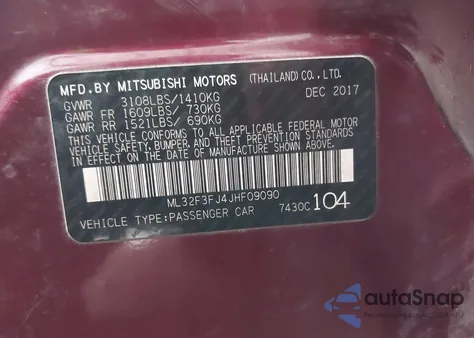 2018 Mitsubishi Mirage G4 Es из США, поврежденный, VIN ML32F3FJ4JHF09090